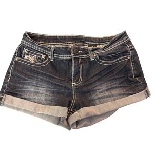Soundgirl Denim Shorts Womens Size‎ 11 Dark Wash Sequin Embellished Cuffed